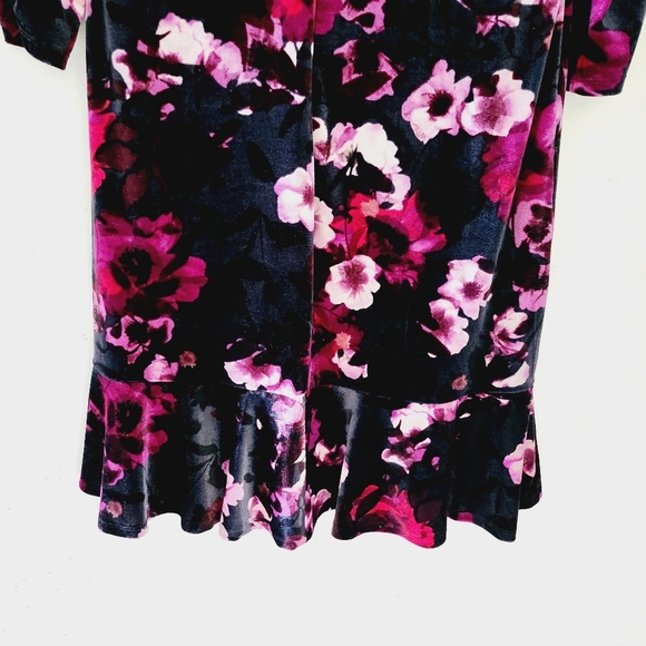 ROZ & ALI Crushed Velvet Floral Dress 3/4 sleeves - Picture 9 of 11